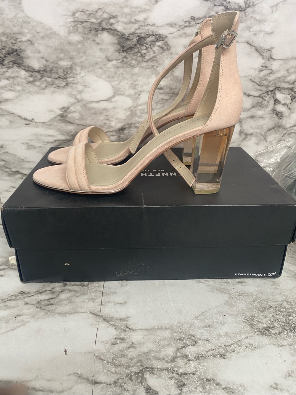 Kenneth Cole Pale Blush Ankle-Strap Block Heel Sandals